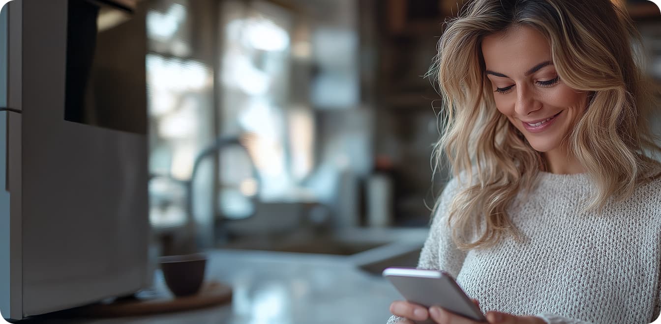 A woman in the kitchen using banister services